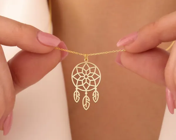 Dreamcatcher Necklace: Gold Plated Sterling Silver Boho Spiritual Pendant