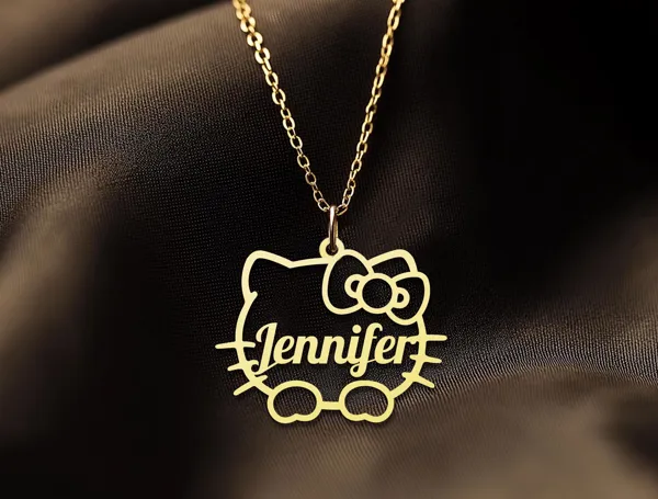 Cute Cat Name Necklace: Custom Kitty Bow Pendant in Sterling Silver