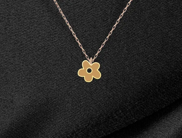 Floral Charm Necklace - Cute Kitty Flower Pendant in Sterling Silver