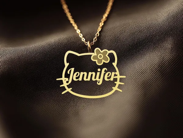 Kitty Flower Name Necklace - Personalized Cat Pendant in Sterling Silver