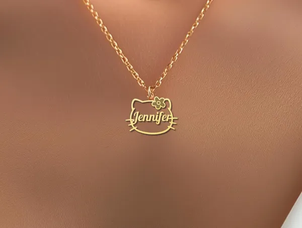 Cat Name Necklace: Cute Floral Kitty Personalized Pendant