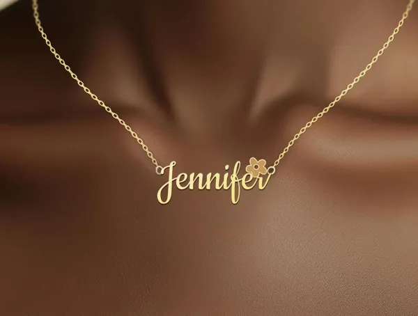 Personalized Name Necklace with Flower Charm in Sterling Silver