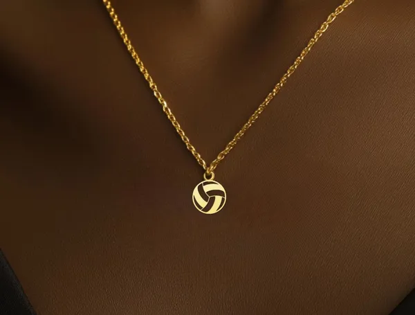 Volleyball Pendant Necklace in 925 Sterling Silver, Gold Plated