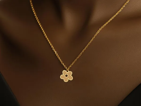 Cute Floral Necklace: Minimalist Kitty Flower Charm Pendant in Sterling Silver
