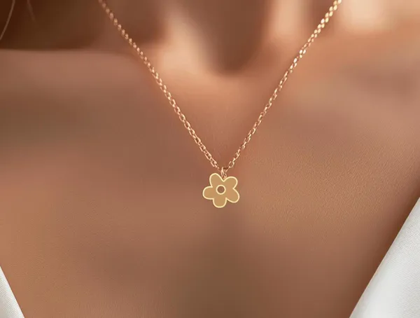 Floral Necklace with Cute Kitty Flower Charm in Sterling Silver