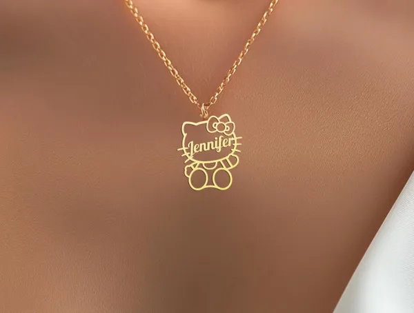 Kitty Name Necklace – Custom Cat Bow Pendant in Sterling Silver