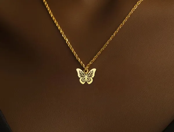 Gold Butterfly Pendant Necklace – Minimalist Nature Jewelry in Sterling Silver