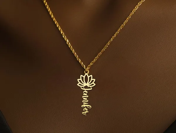 Lotus Name Necklace - Personalized Script Pendant in 925 Sterling Silver