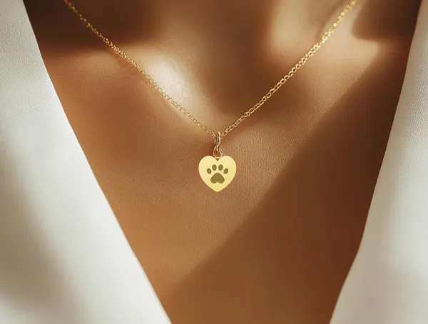 Paw Print Necklace – Gold Plated Heart Pendant for Pet Lovers