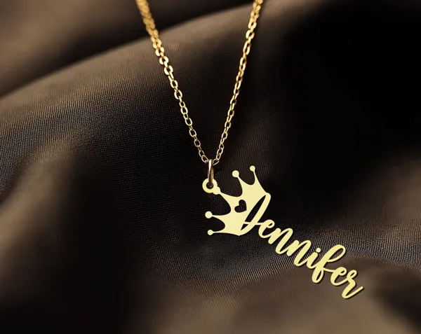 Custom Crown Name Necklace in 925 Sterling Silver with Gold Plating