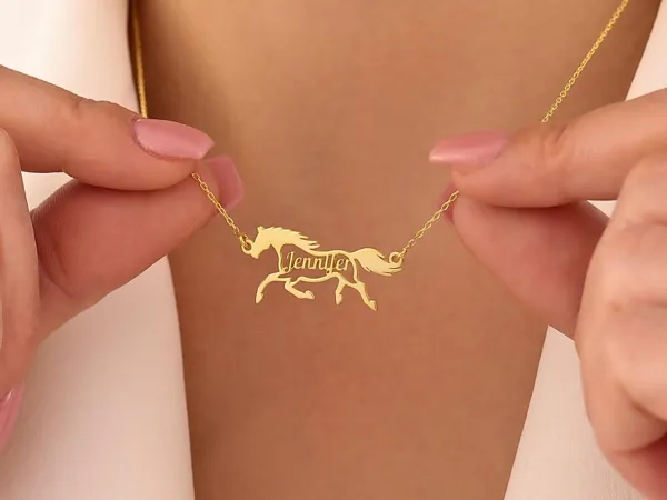 Personalized Horse Necklace: Custom Horse Name Necklace in 925 Sterling Silver