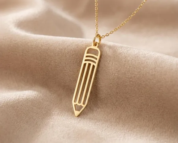 Pencil Necklace in Gold Finish – Whimsical Artist Pendant