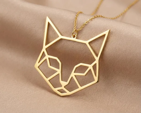 Cat Necklace - Geometric Cat Pendant in Sterling Silver