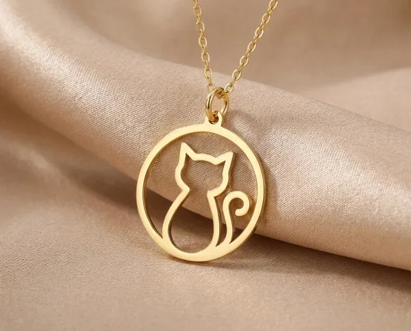 Cat Pendant Necklace – Gold Finished Silhouette Design