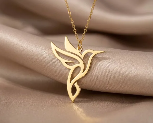 Hummingbird Necklace in Gold Plated Sterling Silver Nature Charm