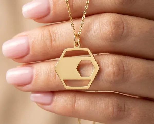 Honeycomb Necklace: Gold Plated Geometric Bee Pendant in 925 Sterling Silver