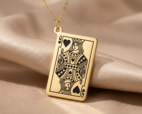 Queen of Hearts Necklace: Gold-Plated Pendant with Black Detailing