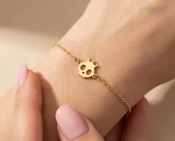Cute Skull Bracelet with Crown Detail in Sterling Silver, Gold or Rose Gold