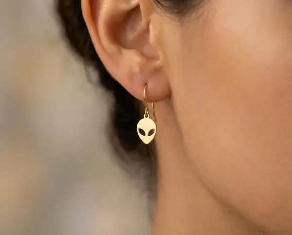 Alien Earrings in 925 Sterling Silver with Gold, Rose Gold or Silver Finish