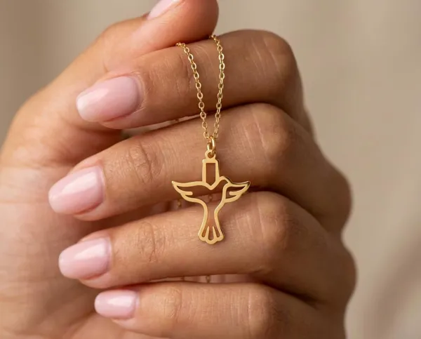 Dove Cross Pendant Necklace in 925 Sterling Silver – Faith Symbol