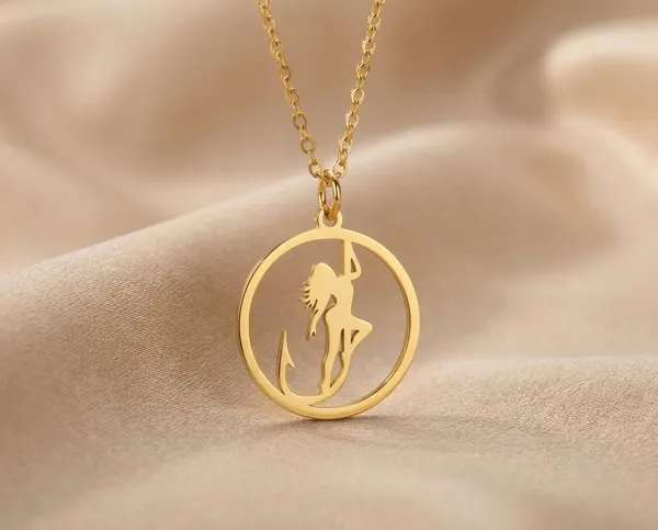 Fishing Hook Pendant Necklace: Handmade 925 Sterling Silver Girl Charm
