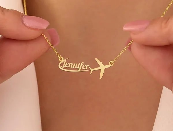 Custom Airplane Name Necklace – Personalized Travel Pendant