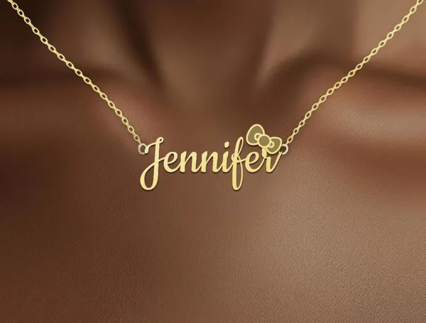 Custom Name Necklace with Bow – Personalized Gold Plated Jewelry