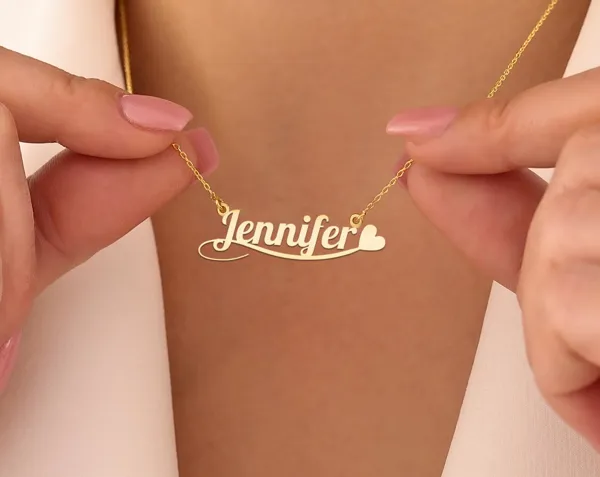 Custom Heart Name Necklace: Personalized Minimalist Name Pendant in Gold, Rose Gold or Silver