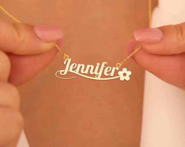 Personalized Name Necklace with Flower Accent in Sterling Silver