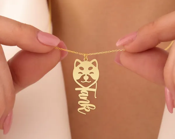 Personalized Shiba Inu Dog Necklace with Custom Name Pendant