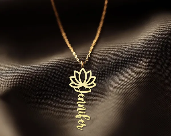 Personalized Lotus Flower Necklace - Custom Name Pendant for Women