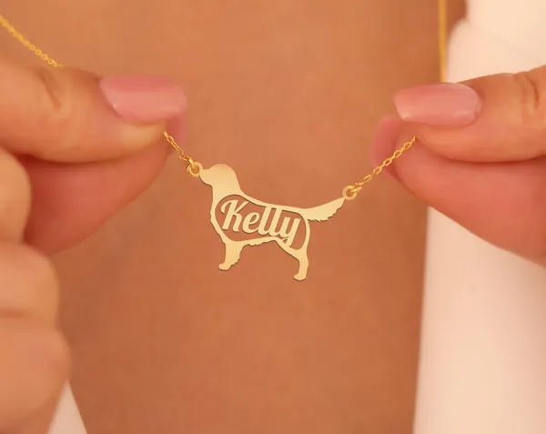Personalized Golden Retriever Name Necklace in Sterling Silver