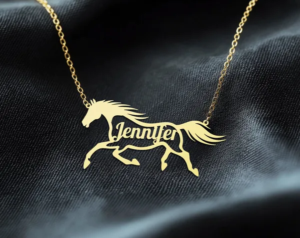 Custom Horse Name Necklace - Personalized 925 Silver Horse Silhouette Jewelry