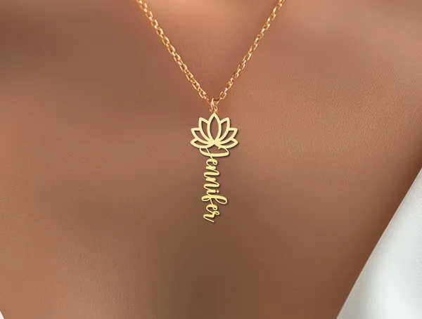 Custom Name Necklace with Lotus Charm – Personalized Yoga Jewelry