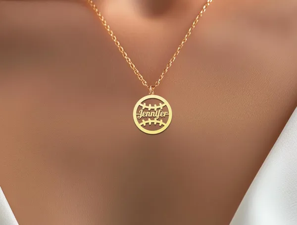 Personalized Softball Name Necklace in 925 Sterling Silver