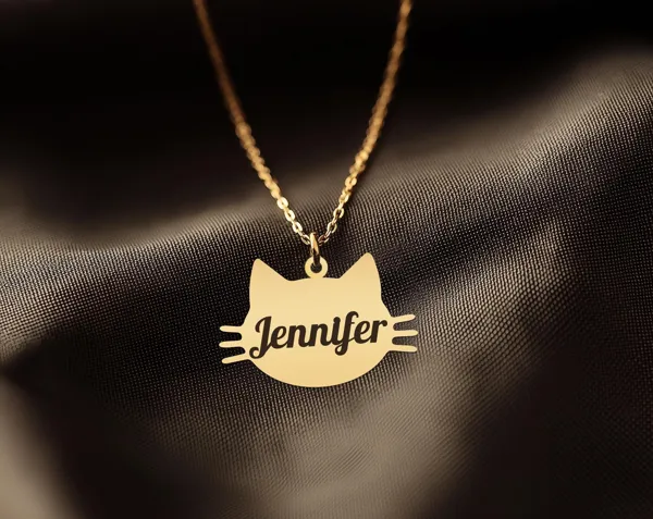 Personalized Cat Name Necklace: Custom Kitty Face Pendant