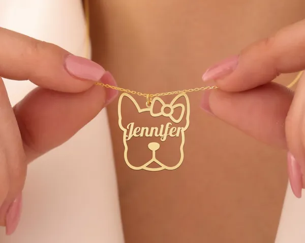Custom French Bulldog Name Necklace – Gold Plated Pet Jewelry
