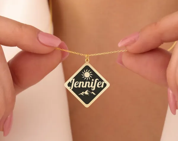 Custom Name Necklace with Changeable Icon – Personalized Nature Pendant