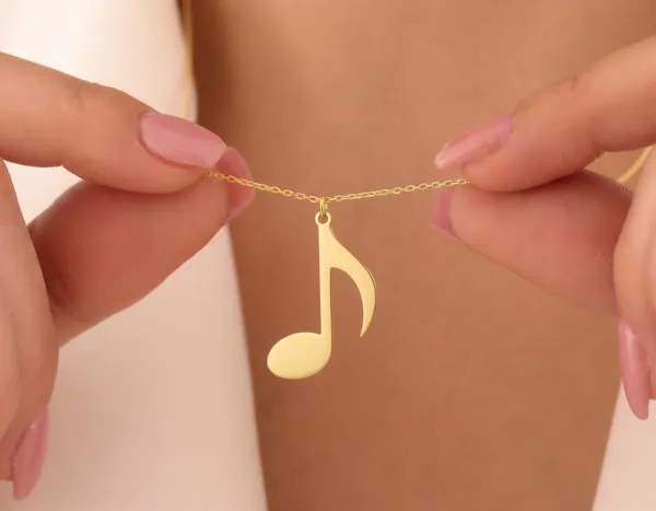 Music Note Pendant Necklace in Sterling Silver, Gold or Rose Gold