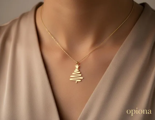Christmas Tree Pendant Necklace in Gold Plated 925 Sterling Silver