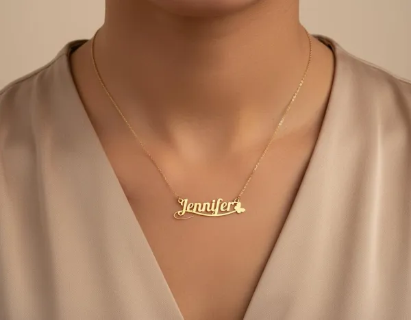 Personalized Name Necklace with Butterfly Detail in Gold Plating
