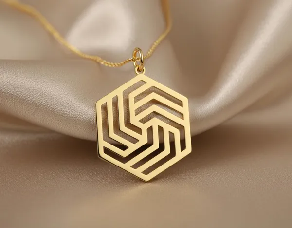 Geometric Pendant Necklace - Hexagonal Gold Finish Design
