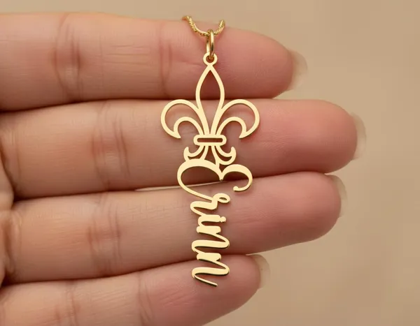 Fleur De Lis Personalized Name Necklace in Sterling Silver