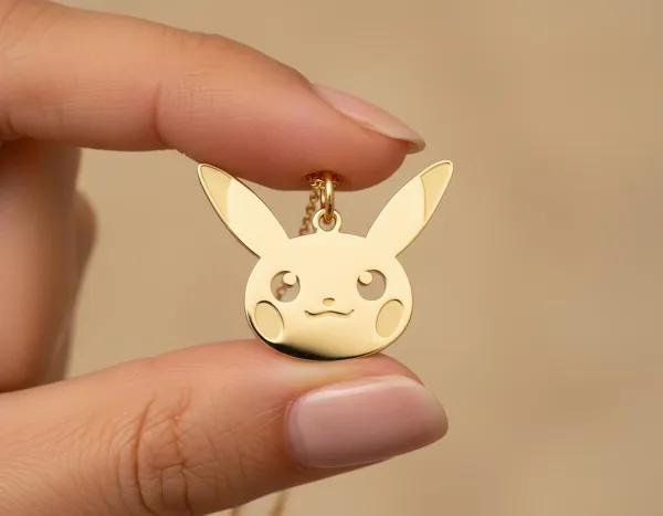 Pikachu Pendant Necklace: Cute Character Charm in Gold Finish