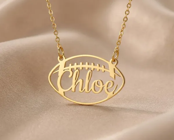 Personalized Football Necklace – Custom Name Sterling Silver Pendant