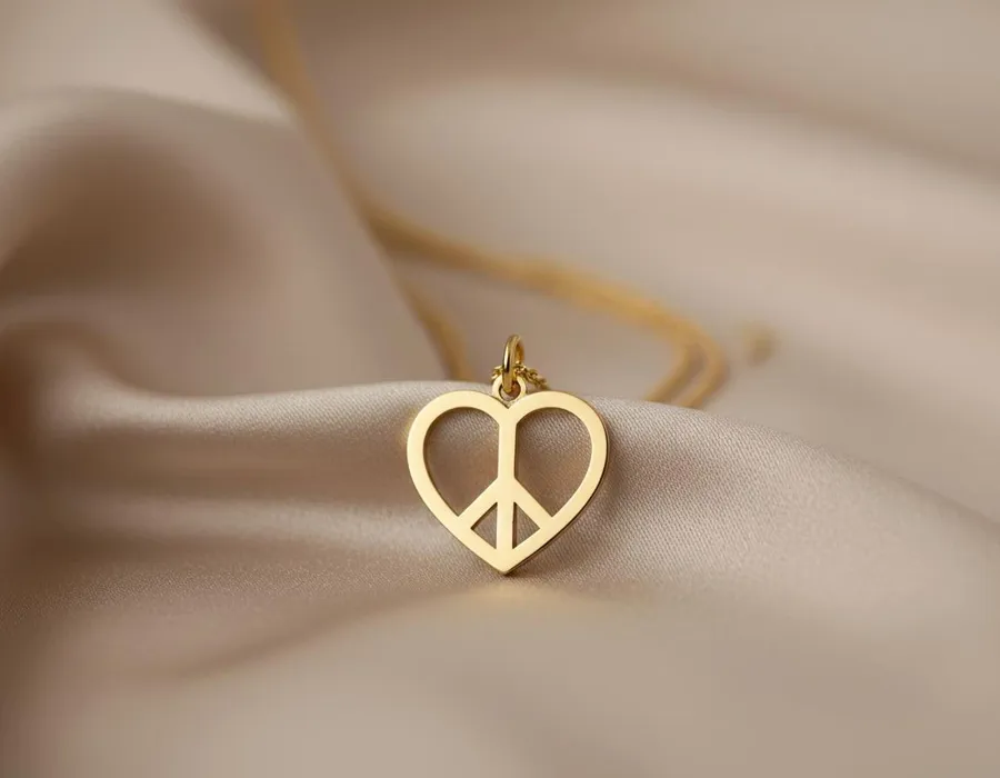 Heart Peace Necklace: Gold Plated Love Symbol Pendant