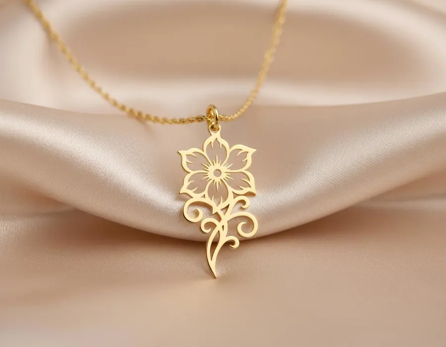 Abstract Flower Pendant Necklace in 925 Sterling Silver