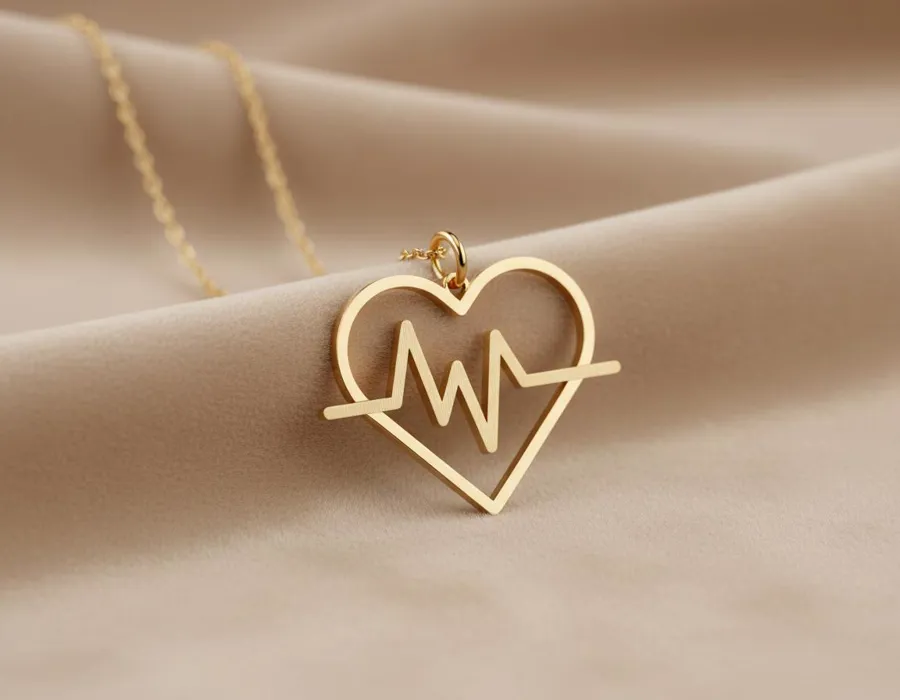 Heartbeat Necklace: Gold Plated Heart Pendant Design