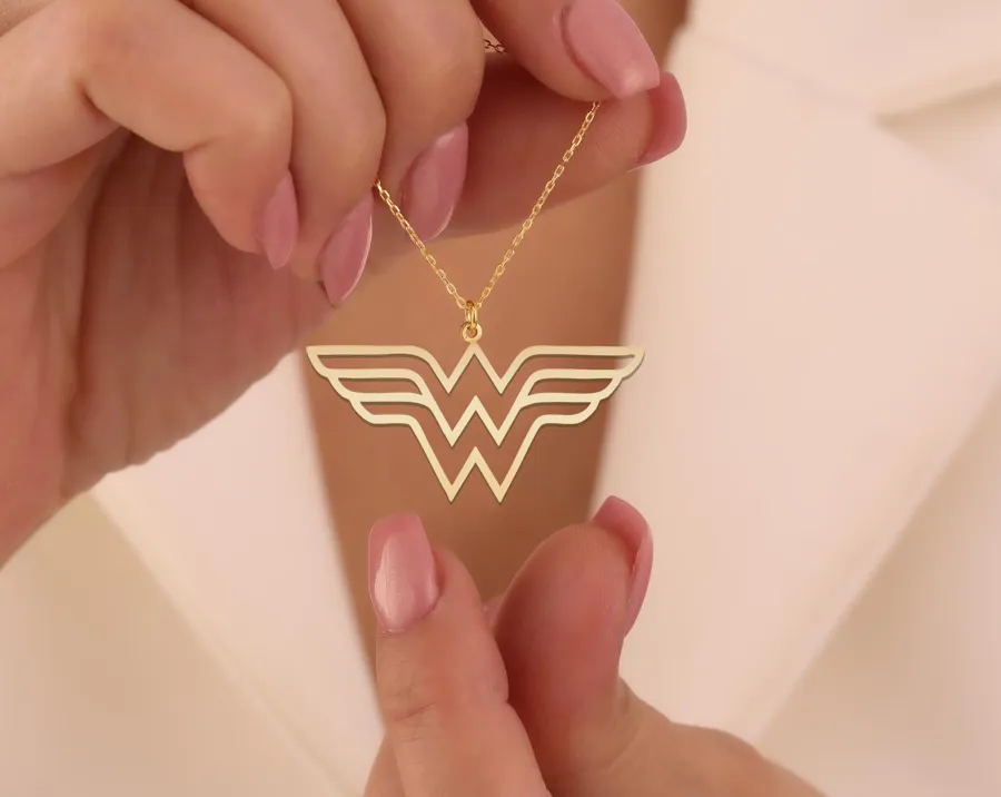 Wonder Woman Necklace with Winged W Pendant in Sterling Silver
