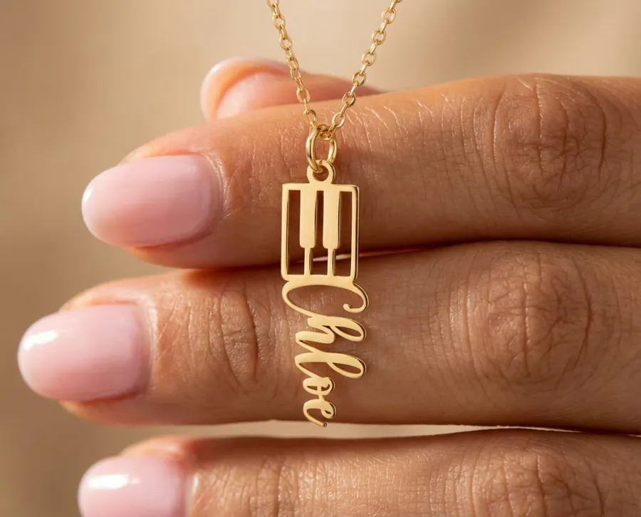 Personalized Piano Name Necklace in Sterling Silver, Gold or Rose Gold